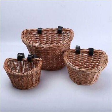 Panier Vélo Osier Forme D - Panier Courses Tissé Main - Pour Guidon Avant Vélo Adulte Enfant - Taille M (1/4)