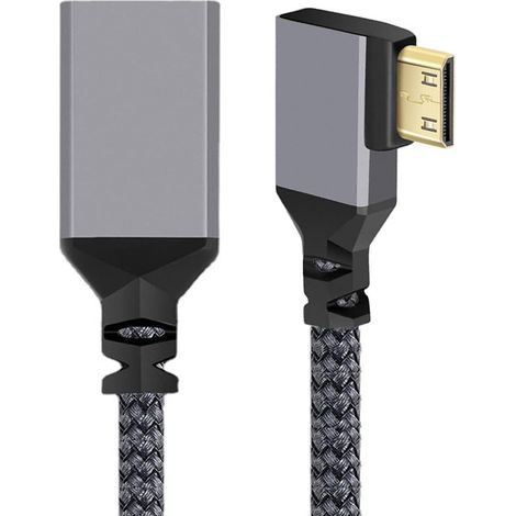 Câble d'extension mini HDMI vers HDMI, mini HDMI 1.4 mâle vers HDMI femelle 4K, coudé à gauche à 90 degrés (1/5)
