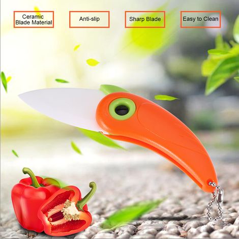 Couteau de poche pliant céramique rouge pour fruits et légumes, mini couteau oiseau cuisine, outil de découpe fin, couteau de poche compact (1/5)