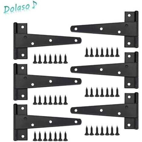 Charniere Porte Lourde 6pcs, Charniere Porte 6 Pouces, Charnière en T Noires, Charniere Plate Inox Charnières de Portes en Fer Charnières Robustes (1/4)