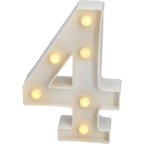 LED-Ziffer, Zahl 4, warmweißes Licht (3000 K), für die Innendekoration, batteriebetrieben (1/5)
