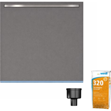 Receveur de douche à carreler 180 x 90 cm WEDI Fundo Riolito Neo écoulement vertical + barrette de finition 70 cm + colle 320
