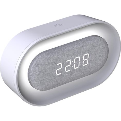Weiße LED-Nachtlampe mit Wecker und Uhr KAJA 328137 Polux