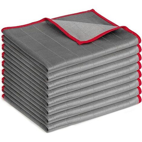 Juego de 8 paños de fibra de carbono: paño de microfibra antirayas para ventanas, espejos, mamparas y cualquier superficie lisa (rojo, 40 x 50 cm) (1/4)