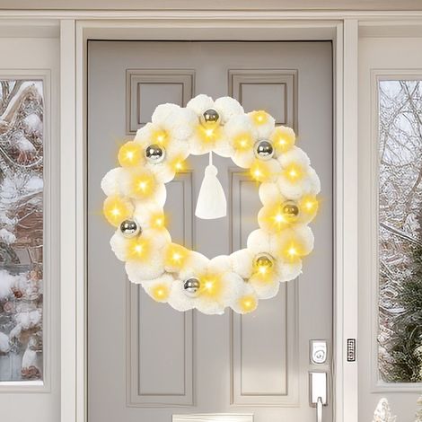 Guirlande De Noël - Couronne En Maille Blanche Pour Porte Ou Mur - Décoration Extérieure Et Intérieure - 1 Pièce (1/4)