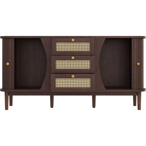 Sideboard, Rattankommode, Kommode mit Schiebetüren, verstellbaren Einlegeböden und abgerundeter Platte. (1/5)
