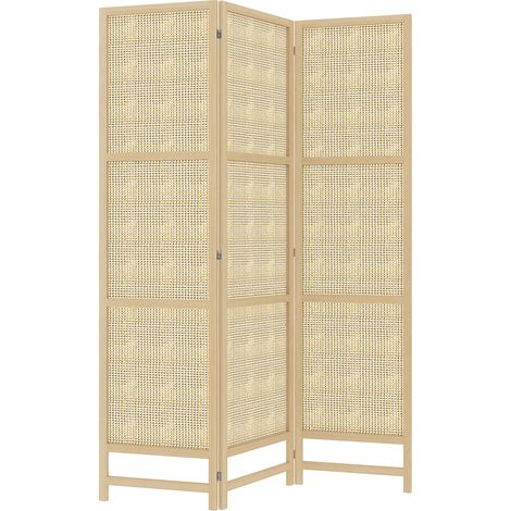 Paravent pliant 3 panneaux en rotin synthétique et bois de pin 135 x 180 cm pour séparation d'espace - naturel (1/5)
