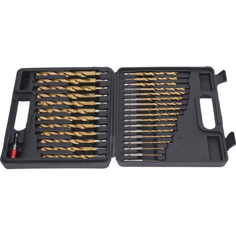 Lot de 30 forets hélicoïdaux acier rapide queue hex 1/4in 1/16 a 1/2in avec adaptateur et boite rangement (1/5)