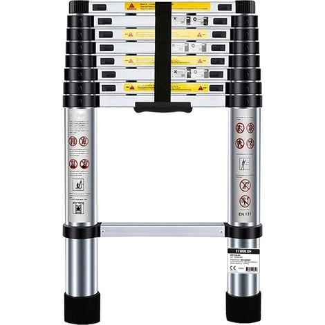 Échelle Télescopique BM TOOLS  2,6M en acier inoxydable, Charge 150kg Pliable Extensible Unique Droite Multi-fonction, Bricolage
