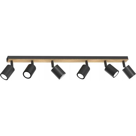 Réglette 6 spots orientables noir mat bois GU10 Tulon