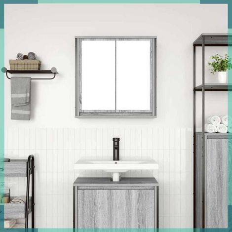 861900 Armoire murale de salle de bain miroir sonoma gris 60x21x60 cm (1/5)