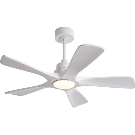 Ventilador de techo de 42 pulgadas blanco con luz LED, 5 aspas de madera y mando a distancia (1/4)