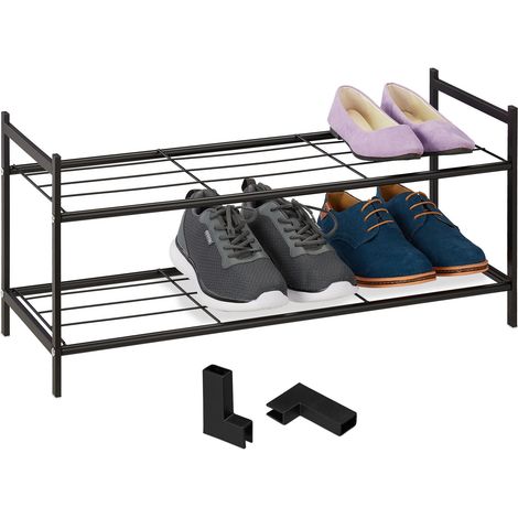 Relaxdays Schuhregal Metall, stapelbar, 2 Ebenen, Schuhaufbewahrung für 6 Paar Schuhe, HBT: 33,5 x 70 x 26 cm, schwarz
