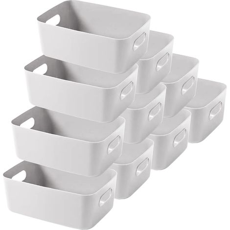 10pcs Boîte de Rangement en Plastique 25cm Gris Panier Rangement Cuisine avec Poignées Caisse Rangement Plastique Bac Rangement Salle de Bain Bureau Placard Cosmétiques (1/5)