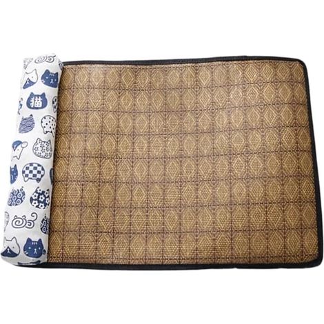 Tapis rafraîchissant pour chat - 1 unité - Rotin tissé style naturel - Respirant et léger pour été - Salon et chambre - 39x54 cm blanc (1/5)