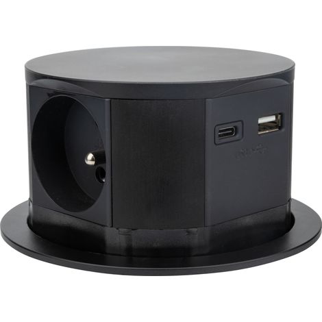 Otio – Bloc multiprise encastrable 3 prises 16A 3680W avec 2 USB – Câble H05VV-F 1,5mm² 1,5m – Indice de protection IP20 – Pour installation discrète (1/2)