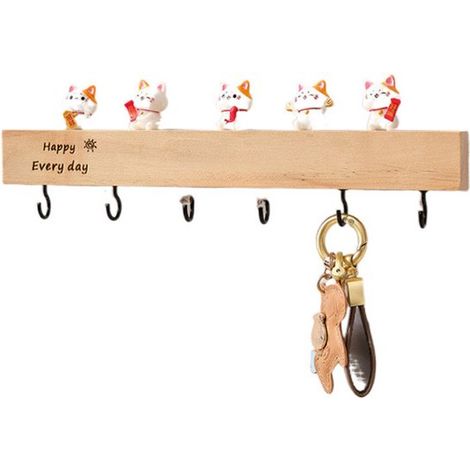 Porte-clés en forme d'animal - Armoire à clés - Porte-clés mural avec 6 crochets - Porte-clés - Crochet pour cuisine, salon ou salle de bain - Rangement astucieux pour la maison - Couleur bois (1/5)