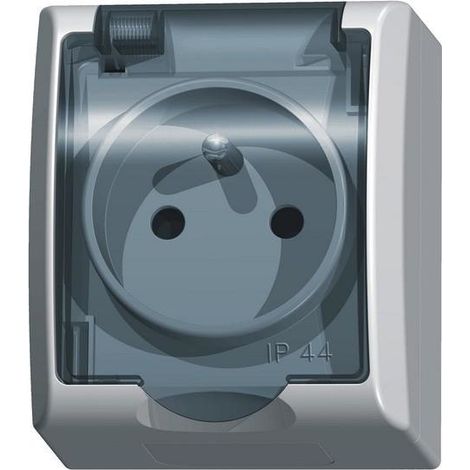 Prise simple + terre avec clapet transparent en saillie étanche IP44 blanc Ospel Fala
