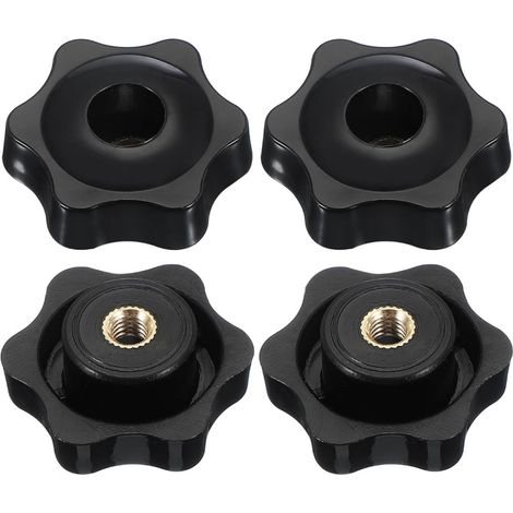 M8x45 mm Durchgangskopfschraube, 4 Stück, Messing, Innengewinde, schwarzer Kunststoffknopf