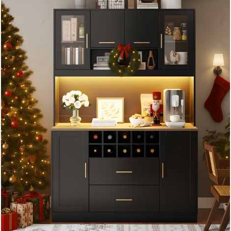 Sideboard 120 x 36,3 x 180 cm in Schwarz mit LED, Steckdose und viel Stauraum (1/5)