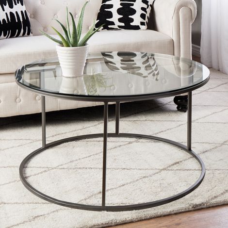 Couchtisch Kolari aus Klarglas 45 x Ø80 cm Schwarz/Transparent [en.casa]