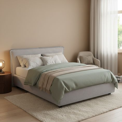 Letto Matrimoniale Brolo, Letto Matrimoniale Sfoderabile, Contenitore Made in Italy, Dimensione Materasso 160x190 cm, Grigio (1/5)