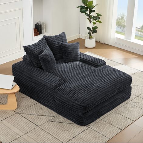 Poltrona chaise longue in velluto a coste grigia OKMYHOME (1/5)