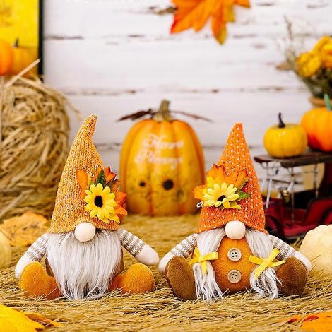 Lot de 2 adorables gnomes de Thanksgiving, décoration automnale pour plateau à étages. (1/5)