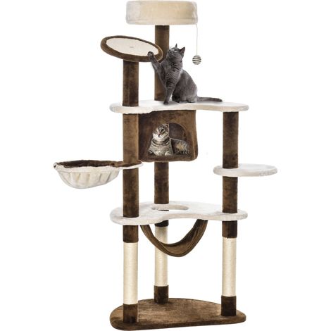 Árbol rascador XXL para gatos 153 cm con cueva, hamacas y pelota de juego marrón HOMVRA (1/5)