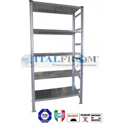 MODULO INIZIALE - scaffalatura da magazzino zincata H 300 cm , L 90 cm , PROF. 30 cm , con 5 ripiani , PORTATA OGNUNO 280 Kg (1/3)