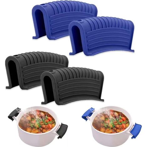 Paia (neri e blu) di guanti da forno in silicone per pentole in ghisa, padelle, protezioni per manici, casseruole, presine, protezioni per manici, coperture antiscivolo per casseruole, padelle, teglie (1/5)