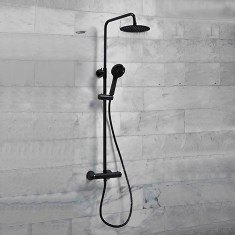 Orbit Noire Middleton Thermostatic Bar Shower Mixer with Shower Kit and Fixed Head - Matt Black (1/3)