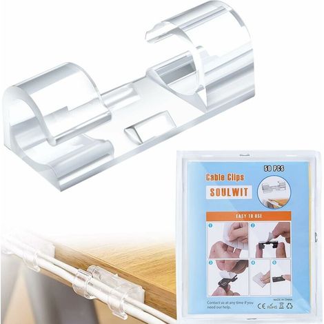 (Grand, transparent) 40 clips auto-adhésifs de gestion des câbles, clips d'organisation des câbles TV, ordinateur, ordinateur portable, câbles Ethernet bureau, clips de bureau à domicile (1/4)