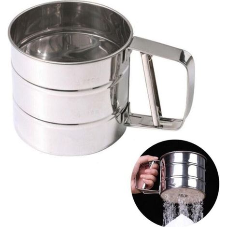 Mehlsieb, Zuckerpulver Kakaosieb, Einhand-Mehlsieb, Edelstahl-Mehlsieb mit Skala für Mehl, Reis, Getreide, Bohnen (1/4)