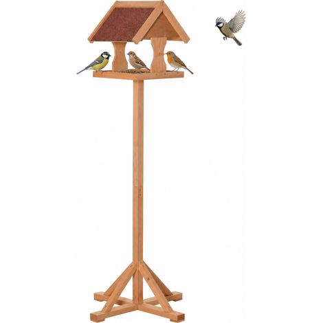 Mangeoire à oiseaux sur pied - PawHut - toit résistant aux intempéries - en bois massif - 55 x 55 x 144 cm - bois naturel