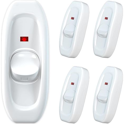 Interrupteur à bouton-poussoir avec voyant lumineux pour appareils électroménagers (fils de connexion inclus) — Lot de 5, blanc (1/5)