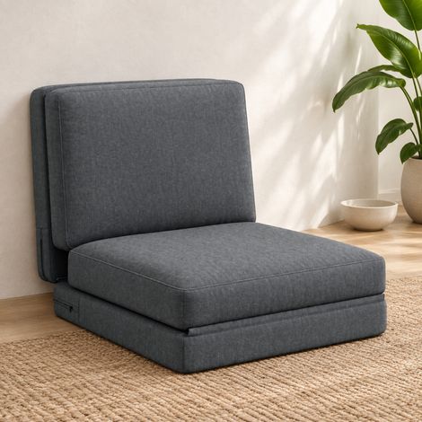 Sofá cama de suelo 3 en 1 plegable, tejido efecto terciopelo, gris oscuro HAVRYA (1/5)