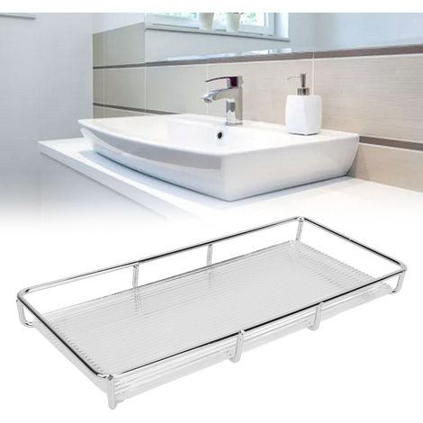 Étagère de salle de bain de luxe, support de lavabo en fer forgé, meuble-lavabo, étagère de rangement pour produits cosmétiques, argentée, simple niveau, petite taille (1/5)