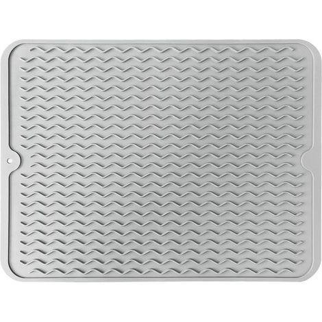 Lot de 2 tapis d'égouttage en silicone, antidérapants et écologiques, faciles à nettoyer, pour la cuisine et le plan de travail (deux tailles : 30 x 40 cm et 40 x 50 cm) - Gris clair - 40 x 50 cm