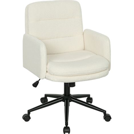 Sedia da ufficio, sedia girevole con altezza regolabile, funzione dondolo, 61,5 x 65 x 91-101 cm, crema