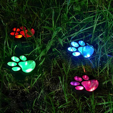 4 lampes solaires à piquet empreinte de patte colorée IP65 étanche, décoration mignonne pour pelouse allée et espace animalier (1/5)
