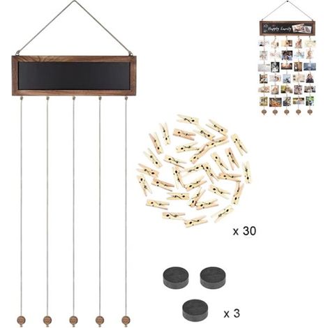 Bilderrahmen Fotowand Hängende Präsentationswand Fotoclips Heimdekoration Inklusive 30 Clips und 3 Magneten Geeignet für Büro Wohnraum Braun 40 x (1/5)