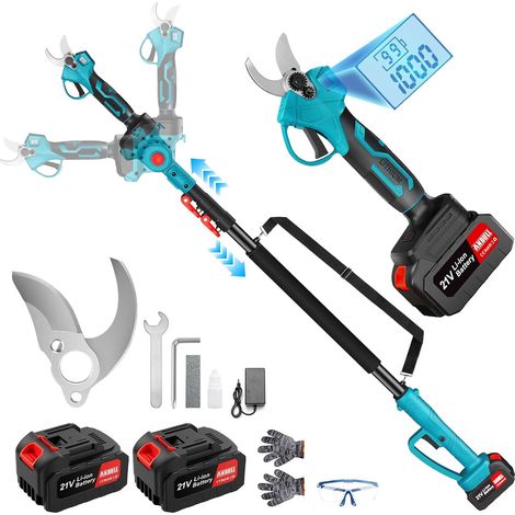 2-en-1 Secateur Electrique Sans Fil Télescopique Coupe 40mm Coupe branche telescopique avec Hauteur de Travail jusqu'à 4,6 m, 2x 4Ah Batteries, Écran LCD (1/5)