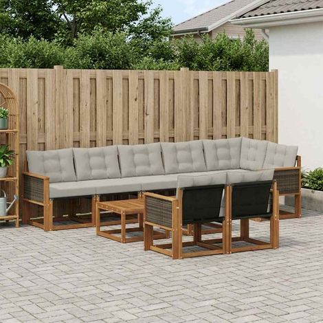 vidaXL Outdoor-Sofagarnitur mit Kissen 9 pcs Natürlich und Hellgrau (1/5)
