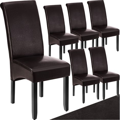 Ensemble 6 chaises salle à manger rembourrées cuir synthétique marron (1/5)