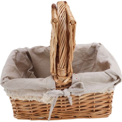 Panier Picnic en Osier avec Couvercle, Double Ouverture, Liner Amovible, Taille 30x20x15cm, Idéal pour Jardin, Camping et Décoration (1/5)