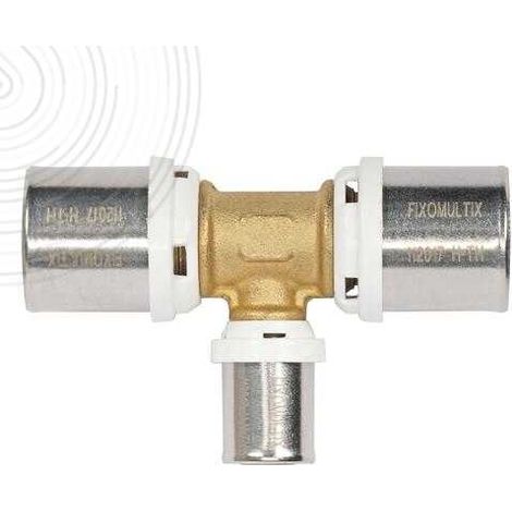 Somatherm – Raccord en té réduit multicouche Ø26x16x26 – Système anti-fuite – Joints toriques EPDM – Bague de sertissage inox – Compatible profils TH-H