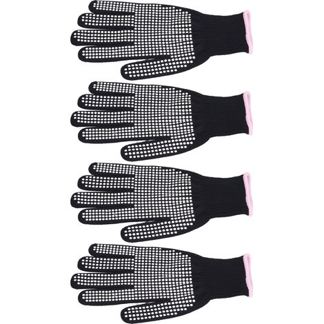 Lot de 4 gants résistants à la chaleur, anti-brûlures et haute température, avec picots en silicone blanc et bordure rose. (1/5)