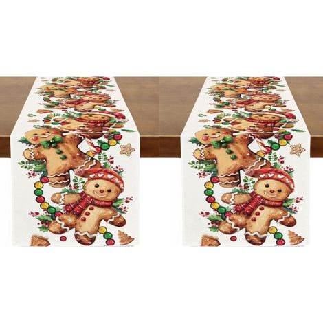 Camino de mesa navideño con diseño de hombre de jengibre, divertido y bonito bastón de caramelo para la cocina, 33 x 183 cm (2 piezas) (1/5)