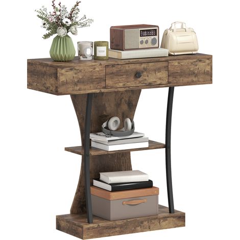 HOMCOM Console Table Hallway Table with Storage Shelves, Rustic Brown